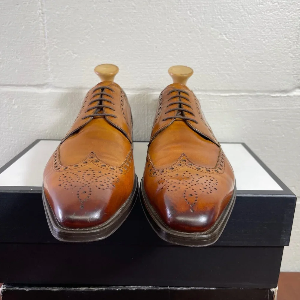 Magnanni Sergio 17529 Cognac Leather Wingtip Oxford Dress Shoes Men's 10 M